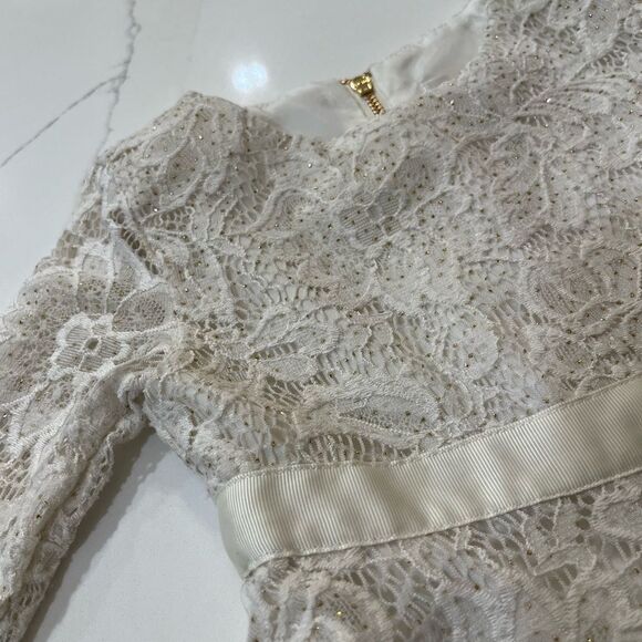 Little Angels Cream A-line Dress with Cuffed Long Sleeves - Picture 2 of 15